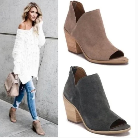 Susina Shoes - Susina Carina Black Suede Leather Open Toe Bootie Size 7